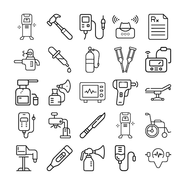 Conjunto sencillo de iconos de esquema relacionados con la atención médica Vector de línea delgada para el diseño de sitios web y aplicaciones