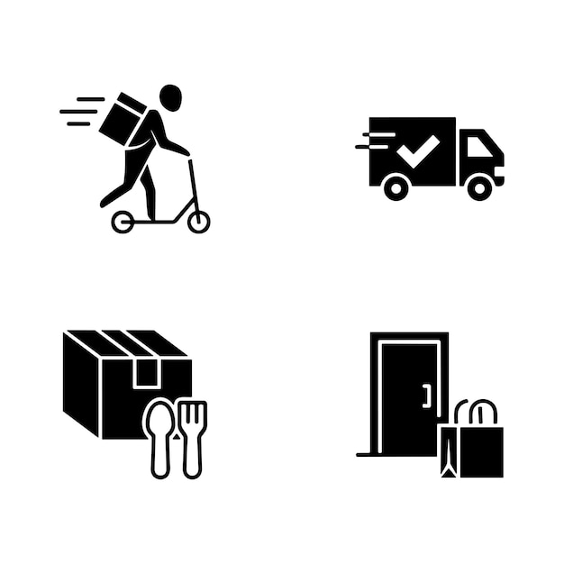 Vector conjunto sencillo de iconos de líneas vectoriales relacionadas con la entrega de alimentos