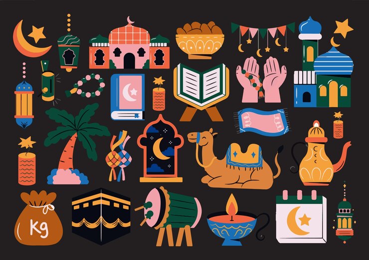 Conjunto sencillo de iconos de líneas vectoriales relacionadas con Ramadan Kareem