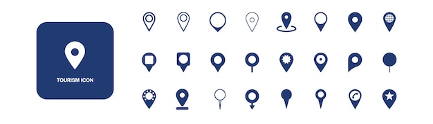 Vector conjunto sencillo de iconos de líneas vectoriales relacionadas con la ruta contiene iconos como mapa con un icono de mapa de ruta pin