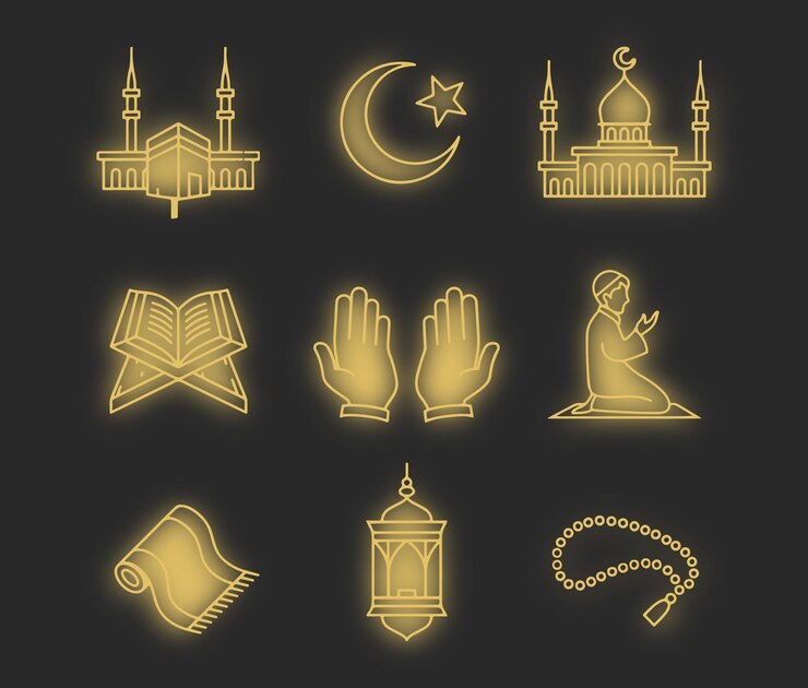 Conjunto sencillo de iconos planos vectoriales relacionados con Ramadan Kareem Colección de símbolos