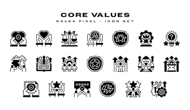 Conjunto sencillo de valores básicos relacionados Iconos de líneas vectoriales Símbolo de premium creativo universal plantilla de icona de signo vectorial Ilustración vectorial