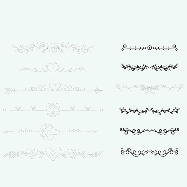 Conjunto de separadores de viñetas de libros y vector de colección de delimitadores de texto de separadores