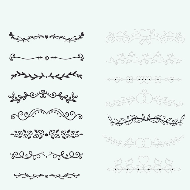 Conjunto de separadores de viñetas de libros y vector de colección de delimitadores de texto de separadores