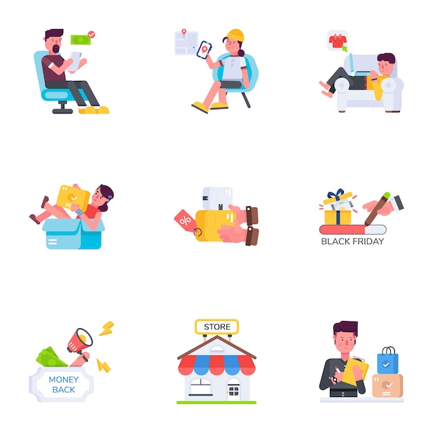 Conjunto de servicios minoristas Iconos planos