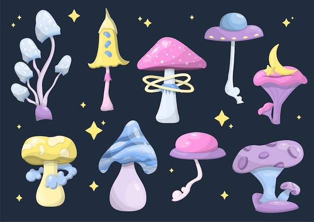 Conjunto de setas mágicas vectoriales Setas de dibujos animados espaciales Coloridas ilustraciones del espacio