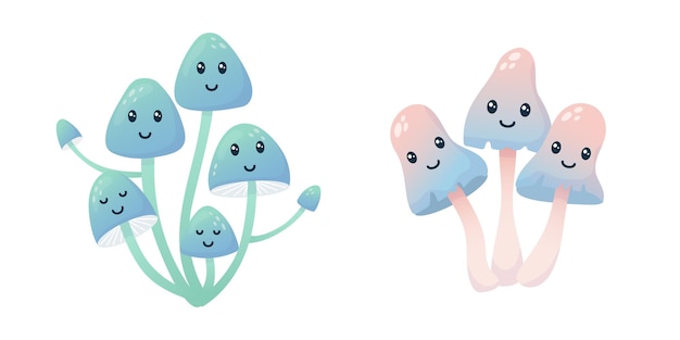 Conjunto de setos de setos kawaii de dibujos animados Hombres de setos con caras lindas Ilustración vectorial