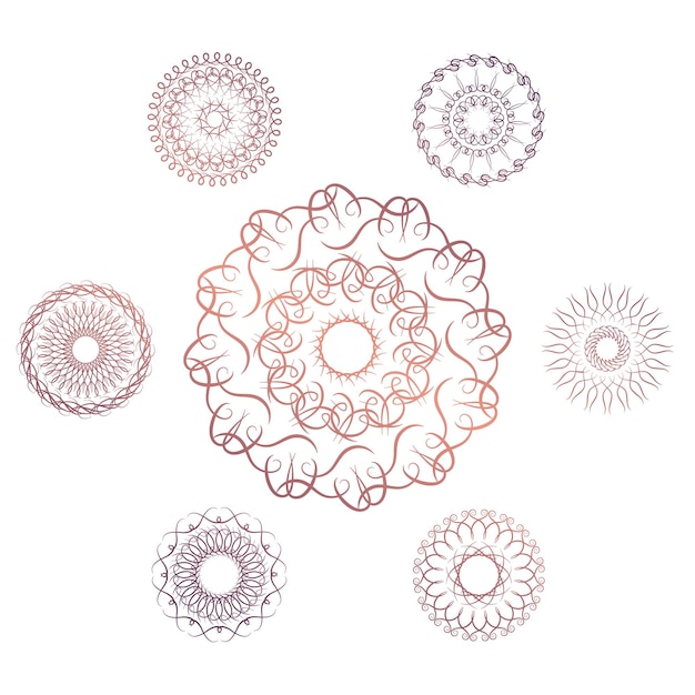 Conjunto de siete elementos circulares geométricos. monograma de vector sobre fondo blanco. ilustración vectorial