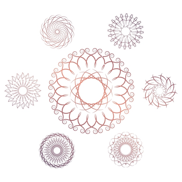Conjunto de siete elementos circulares geométricos. Monograma vectorial sobre fondo blanco. ilustración vectorial