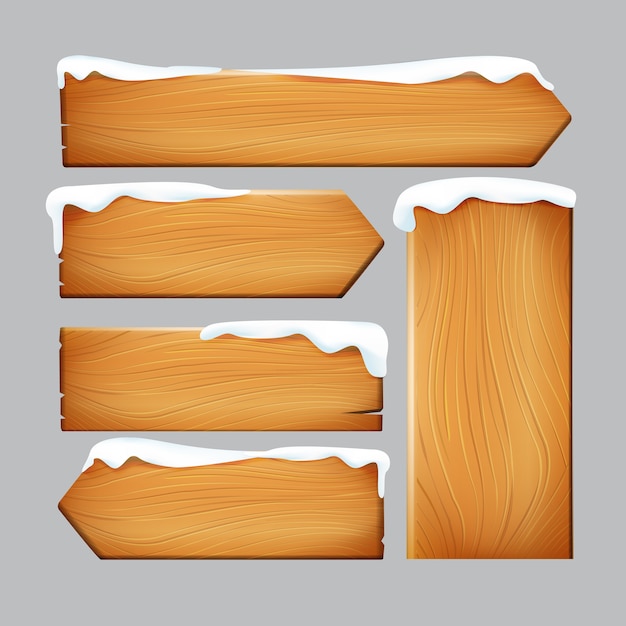 Conjunto de signo de madera vintage realista naturaleza