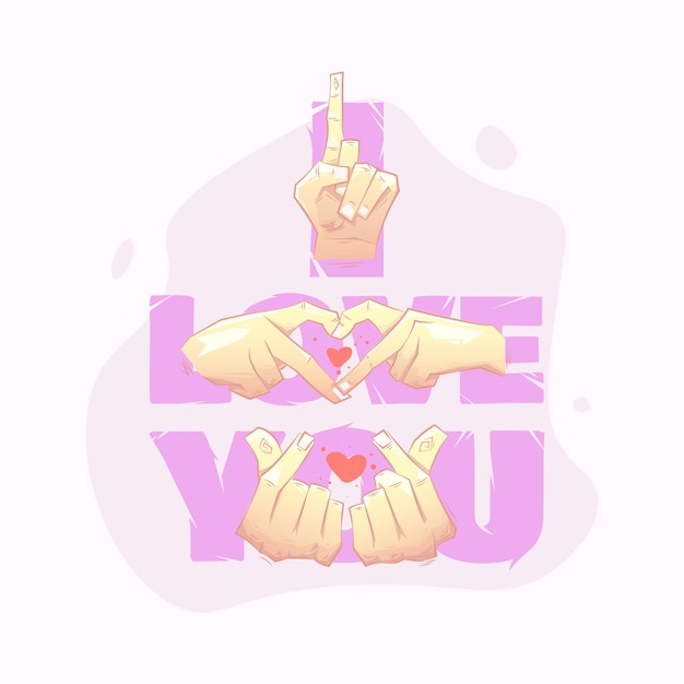 Conjunto de signo de mano de amor romántico en ilustración de dibujos animados 2d