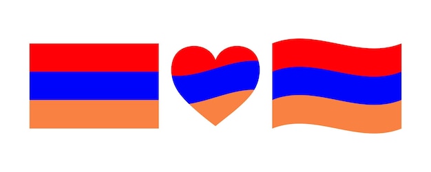Conjunto de signos de bandera de armenia. elemento decorativo en forma de corazón armenio. día de la independencia de armenia.