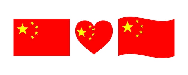 Conjunto de signos de bandera china. forma de corazón chino. día de la independencia de china. día nacional en china