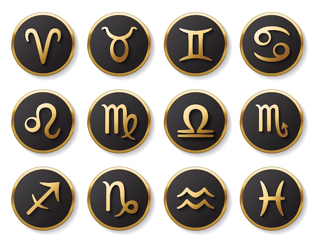 Conjunto de signos dorados del zodiaco para la web y la impresión Conjun to de símbolos vectoriales