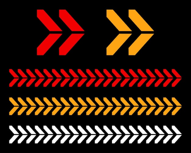 Conjunto de signos de flecha roja y amarilla flecha abstracta chevron flecha diseño vector de dirección a rayas