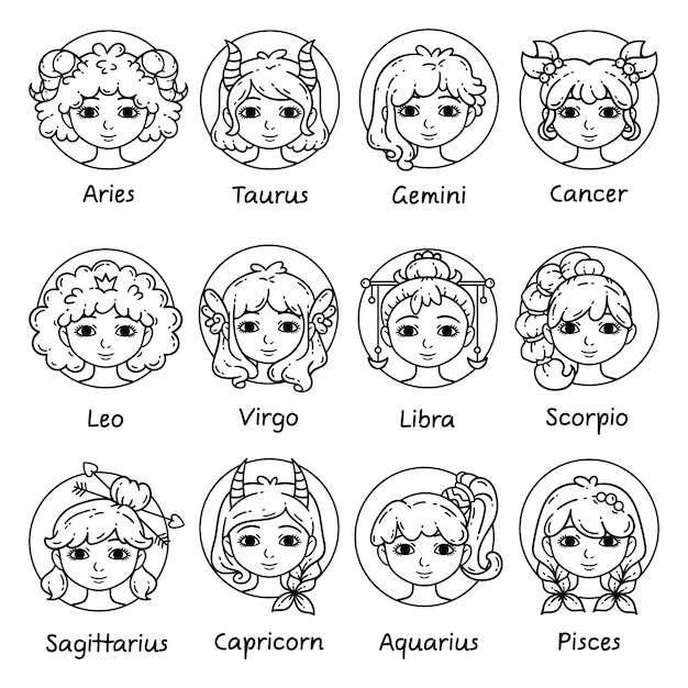 Vector conjunto de signos del horóscopo como mujeres.