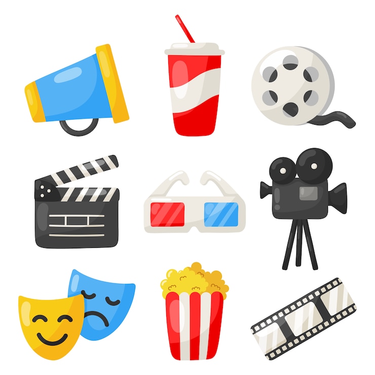 conjunto de signos de iconos de cine y colección de símbolos para sitios web aislados en blanco