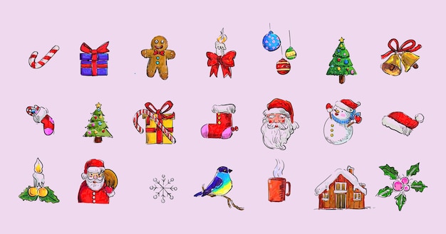 Conjunto de signos de iconos de Navidad y diseño de elementos de ilustración vectorial de símbolos