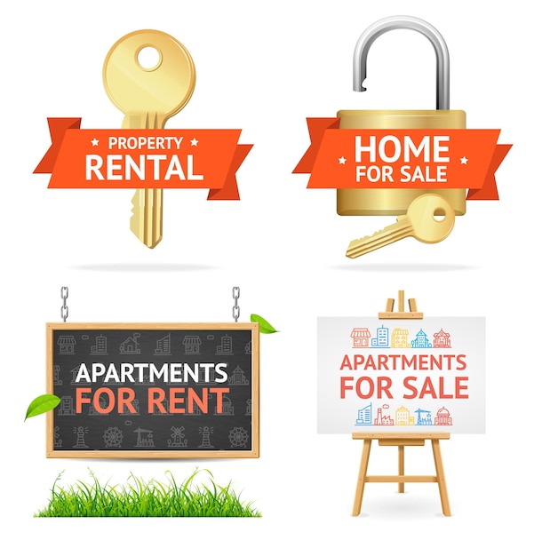 Vector conjunto de signos inmobiliarios detallados realistas vector