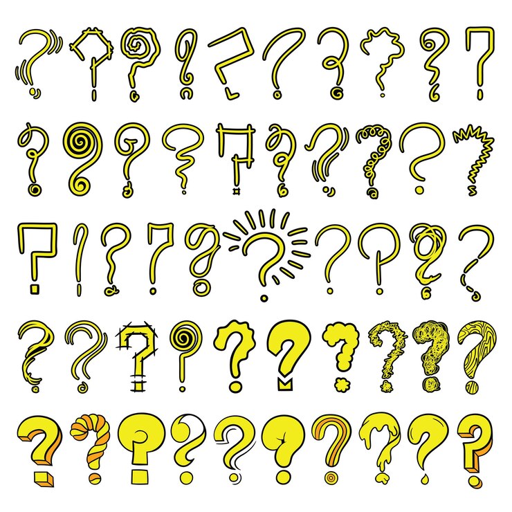 Vector conjunto de signos de interrogación de fideos vectoriales dibujados a mano en varias formas y formas.