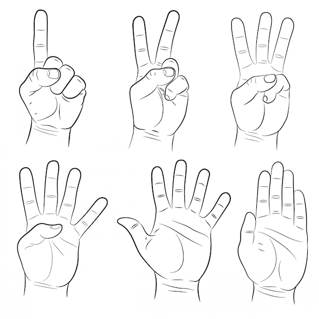 Conjunto de signos de mano de ilustración vectorial monocromo