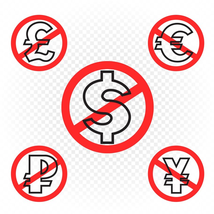 Vector conjunto de signos de prohibición de moneda