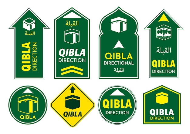 conjunto de signos de qibla para mezquita o sala de oración Eps aislados