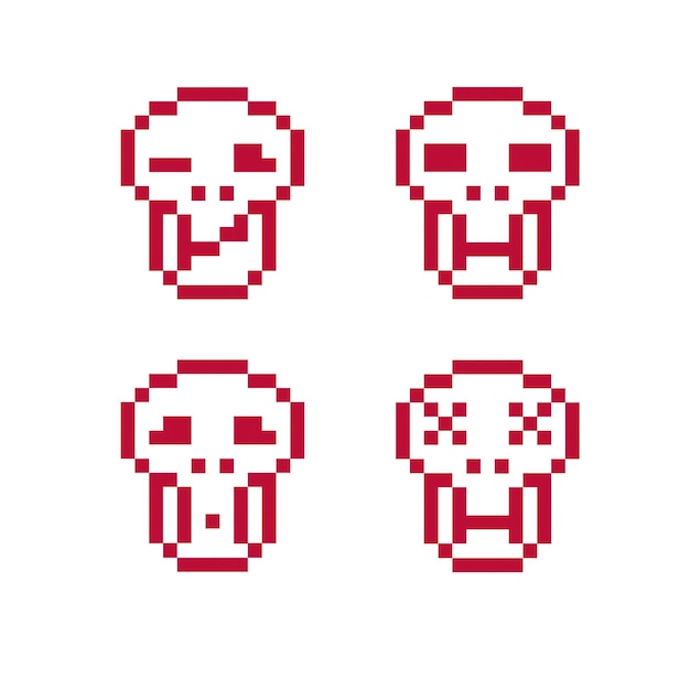 Conjunto de signos retro vectoriales hechos en estilo pixel art. Cabezas humanas, símbolos geométricos pixelados.