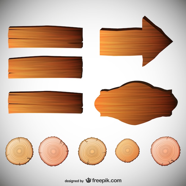 Vector conjunto de signos con textura de madera