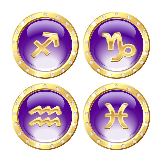 Vector conjunto de los signos del zodiaco dorado