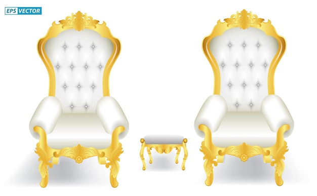 conjunto de silla de trono de lujo de color dorado aislado.