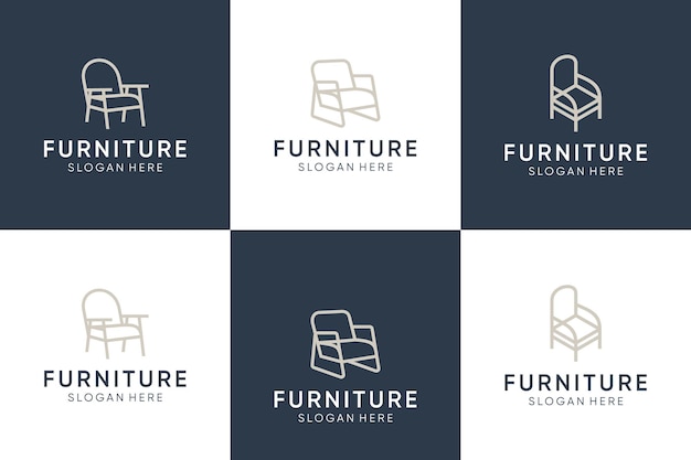 Conjunto de sillas de muebles minimalistas plantilla de diseño de logotipo de interior del hogar