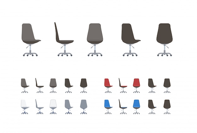 Conjunto de sillas de oficina en estilo de dibujos animados plana.