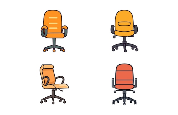 Conjunto de sillas de oficina Ilustración vectorial Silla de oficina o silla de escritorio en varios puntos de vista