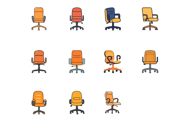 Conjunto de sillas de oficina Ilustración vectorial Silla de oficina o silla de escritorio en varios puntos de vista
