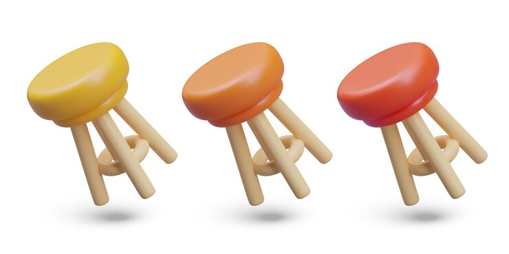 Vector conjunto de sillas redondas altas de pub con patas de madera modelos 3d de diferentes colores