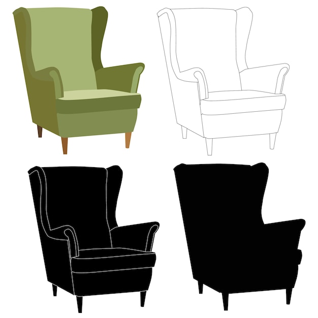 Vector conjunto sillón silueta