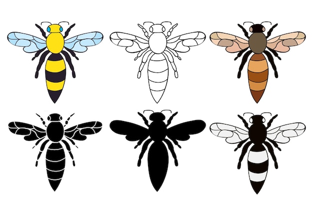 Vector conjunto de silueta de abeja insecto aislado vectorial