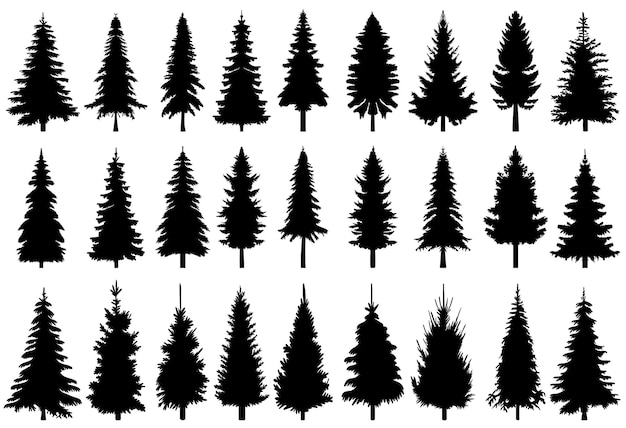 Conjunto silueta árbol de navidad diseño vector aislado