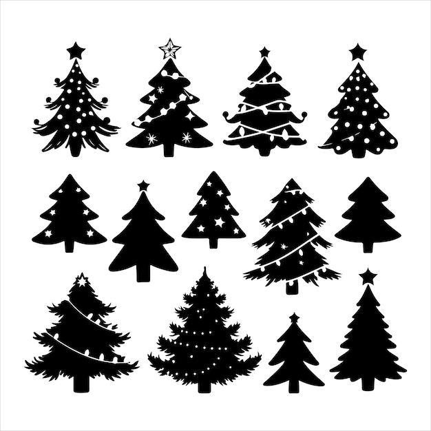 conjunto de silueta de árbol de Navidad
