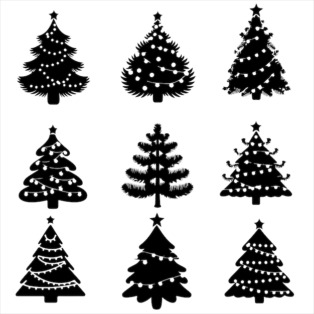 conjunto de silueta de árbol de Navidad