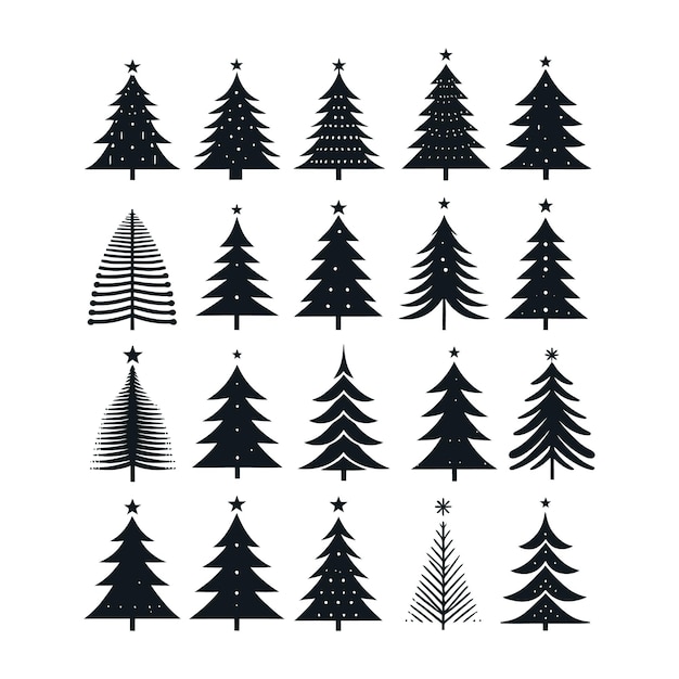 conjunto de silueta de árbol de Navidad