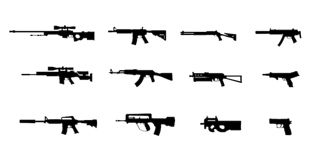 Vector conjunto de silueta de armas de armamento