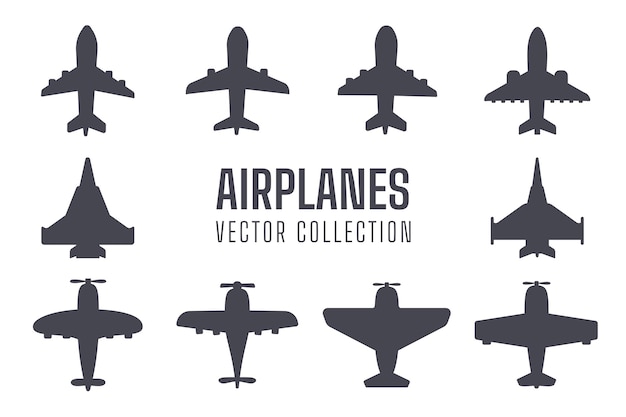 Conjunto de silueta de avión Diseño de silueta de avión de combate simple aislado del fondo
