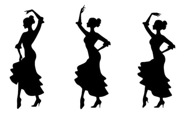 Conjunto de silueta de bailarina de flamenco vector ilustración