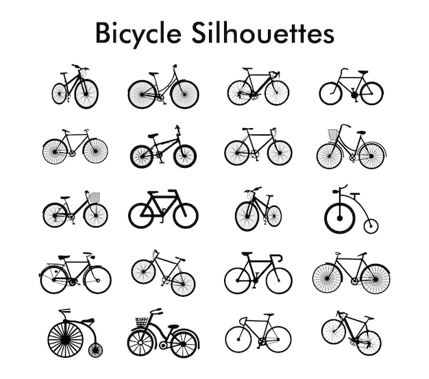 Conjunto de silueta de bicicleta. Vector de bicicletas de estilo diferente. Conjunto de iconos de bicicleta.