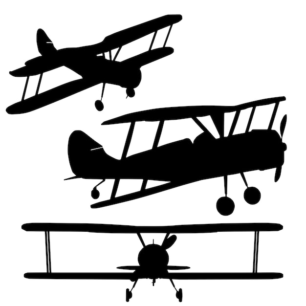 Conjunto de silueta de biplano Ilustración vectorial