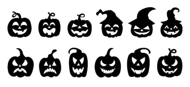 Conjunto de silueta de calabaza de halloween ilustración vectorial