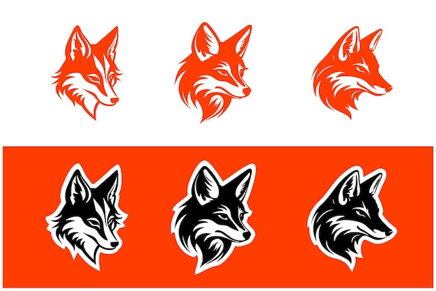 Vector conjunto de silueta de cara de zorro simple similar al diseño del logotipo de cabeza de perro chacal coyote husky