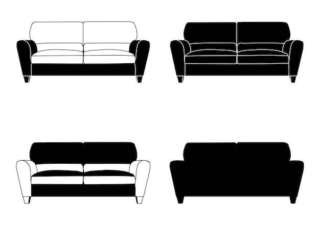 Conjunto silueta contorno sofá sofá cama diván chaise longue otomano objeto muebles modelo